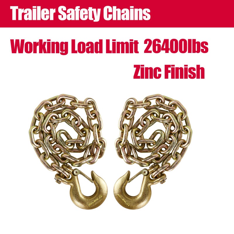 NBJINGYI 3/8"" X 35"" Trailer Safety Chain 2pcs Grade 70 Binder Chain with Clevis Grab Hooks Gooseneck Safety Chains Capacity 26400lbs for trailers RV Camper - Image 2